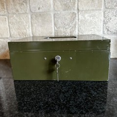 Vintage ASCO Art Steel Co Green Metal Lock Box New York USA vtg – WITH 2 KEYS