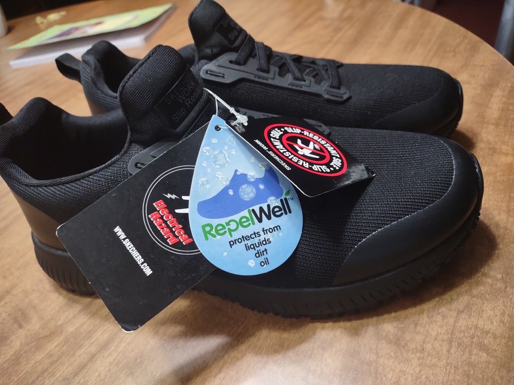 NWT Skechers Slip Resist, EH,Memory Foam Womens 7.5 Black Work Shoes NWOB