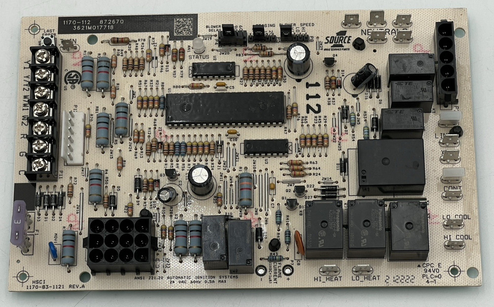 SOURCE 1 1170-112, 872670, 3621M017718, 1170-83-1121 FURNACE CONTROL BOARD