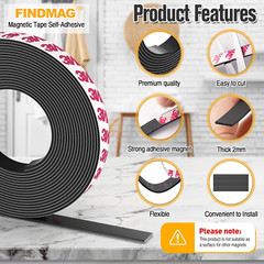 FINDMAG Magnetic Tape, Magnetic Strips with Adhesive Backing, 1 Roll 30 Feet Mag