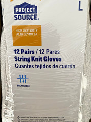 ~ 12 PAIRS STRING KNIT GLOVES ~ PROJECT SOURCE ~ WHITE ~ SIZE ( L ) LARGE ~ NEW~