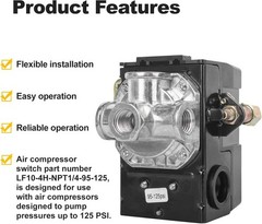 LF10-4H Air Compressor Pressure Switch Parts 4-Port Black