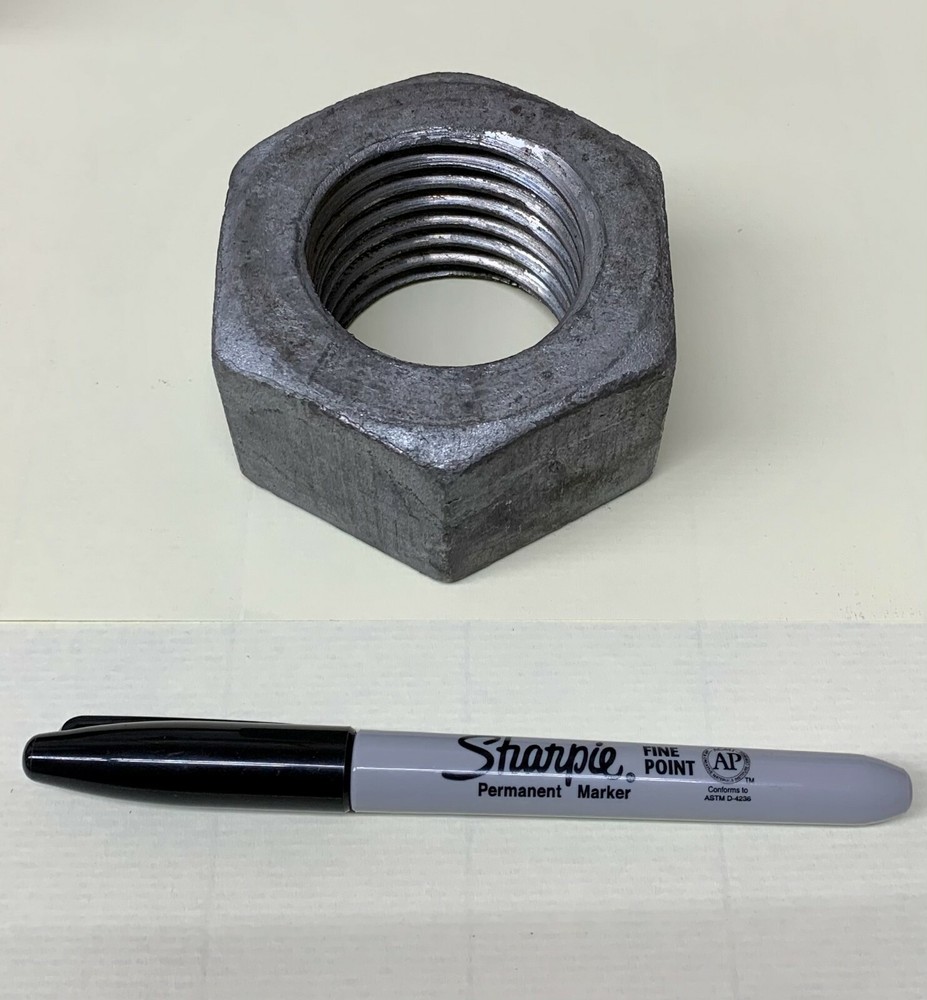 (1) 2”-4 1/2 Hex Nuts Grade 2 Hot Dip Galvanized fits all 2″-4.5 bolts Large