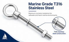 Marine T316 Stainless Steel 5/16″ x 2-5/16″ Shoulder Eye Bolt 800 Lbs WLL