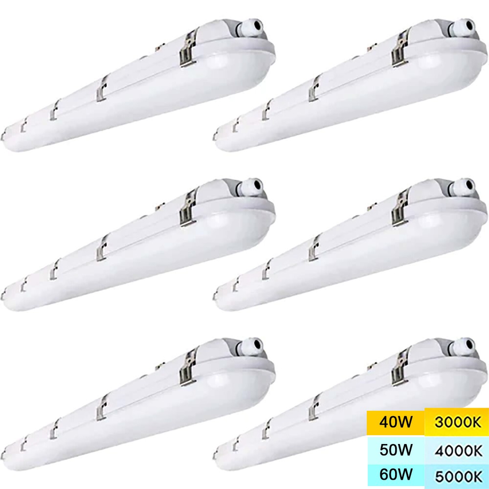 6PACK 4FT LED Vapor Tight Light 3CCT Vapor Proof Light 40W/50W/60W Selectable