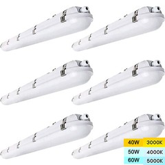 6PACK 4FT LED Vapor Tight Light 3CCT Vapor Proof Light 40W/50W/60W Selectable