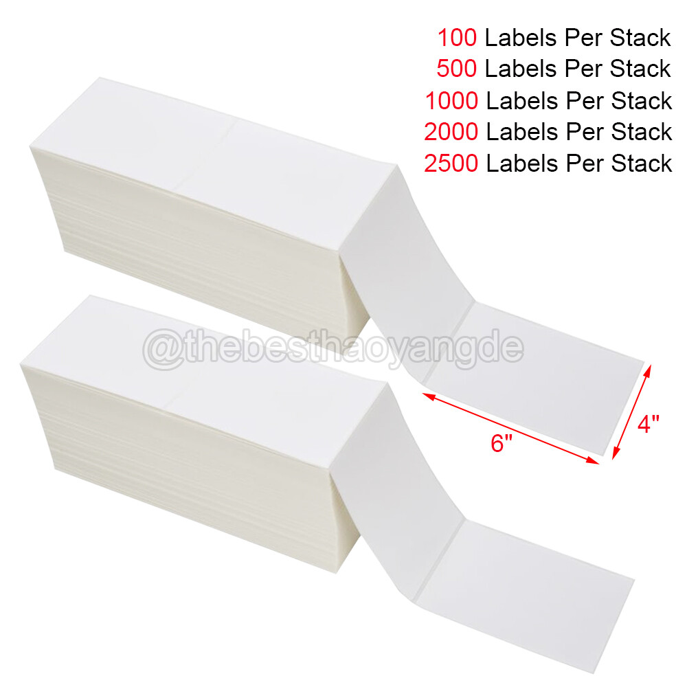 4″ X 6″ Fanfold Direct Thermal Shipping Blank Labels for Zebra & Rollo Printers