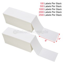 4″ X 6″ Fanfold Direct Thermal Shipping Blank Labels for Zebra & Rollo Printers