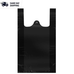 Reusable Black Plastic T-Shirt Bags, Medium 12×20 Inches for Groceries – 50 pcs