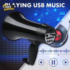 20W Rechargeable Megaphone Bullhorn BT USB Siren Record Speaker Black 240Sec