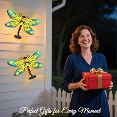 2 Pack Metal Dragonfly Outdoor Wall Decor with 30 Led Solar Lights- 13.9″ Out…
