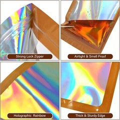 100 Pack Brown Holographic Ziplock Bags Resealable Sealable Mylar Packaging Bag