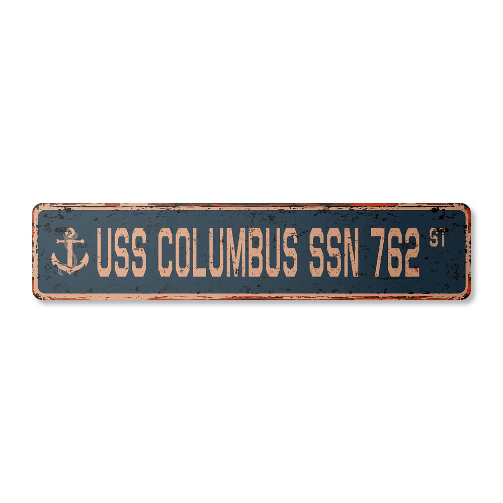 USS COLUMBUS SSN 762 Vintage Street Sign us navy ship veteran sailor rustic gift