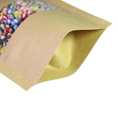 Variety of Sizes Brown Kraft Paper Resealable Stand Up Bags w/Window (100/Pack)