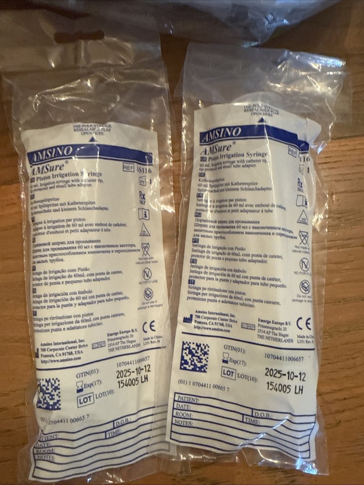 Amsino Piston Irrigation Syringes W Catheter Tip 60 ML Lot Of 30