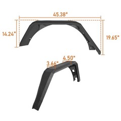 2018-2026 Jeep Wrangler JL Rear Steel Flat Fender Flares Textured Black 2PCS