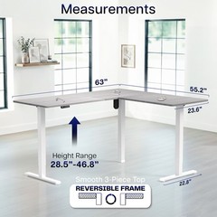 VIVO Gray / White Electric 63″ x 55″ Corner Desk, 3 Section Table Top