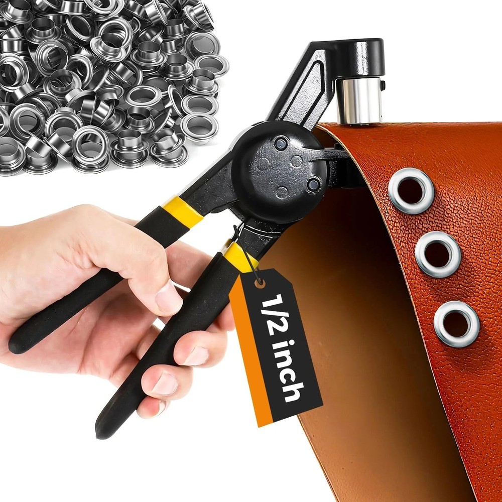 Grommet Tools Kit 1/2 Inch (12mm) Hand Press Pliers Kit with 500 Grommet Supp…