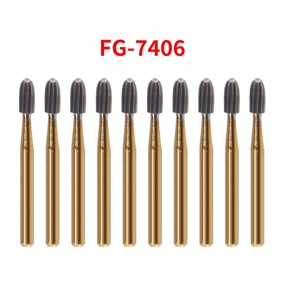 SANDENT 10pcs/pk Dental Trimming&Finishing Gold Carbide Bur FG 7404/7406/7408 st