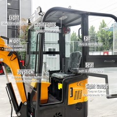 Enclosed cab 1.2Ton Mini Excavator With 9 Attachments Kit 13.5hp Mini Digger