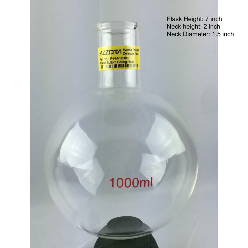 Azzota® Short Neck Round Bottom Boiling Flask, 1000ml, Borosilicate Glass