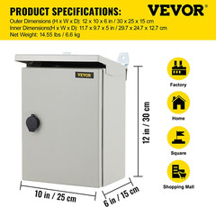 Electrical Enclosure, 12” X 10” X 6”, UL Certified NEMA 4 Outdoor Enclosure,