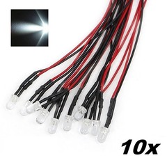 10x White 1-LED Light Bulb Wired Round Top General-Use 5V-12V Bright Single Lamp