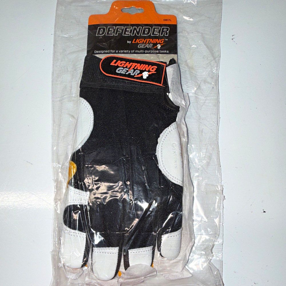 Lightning Gear Defender Goatskin Leather Work Gloves, Size L, Black/White 0817L
