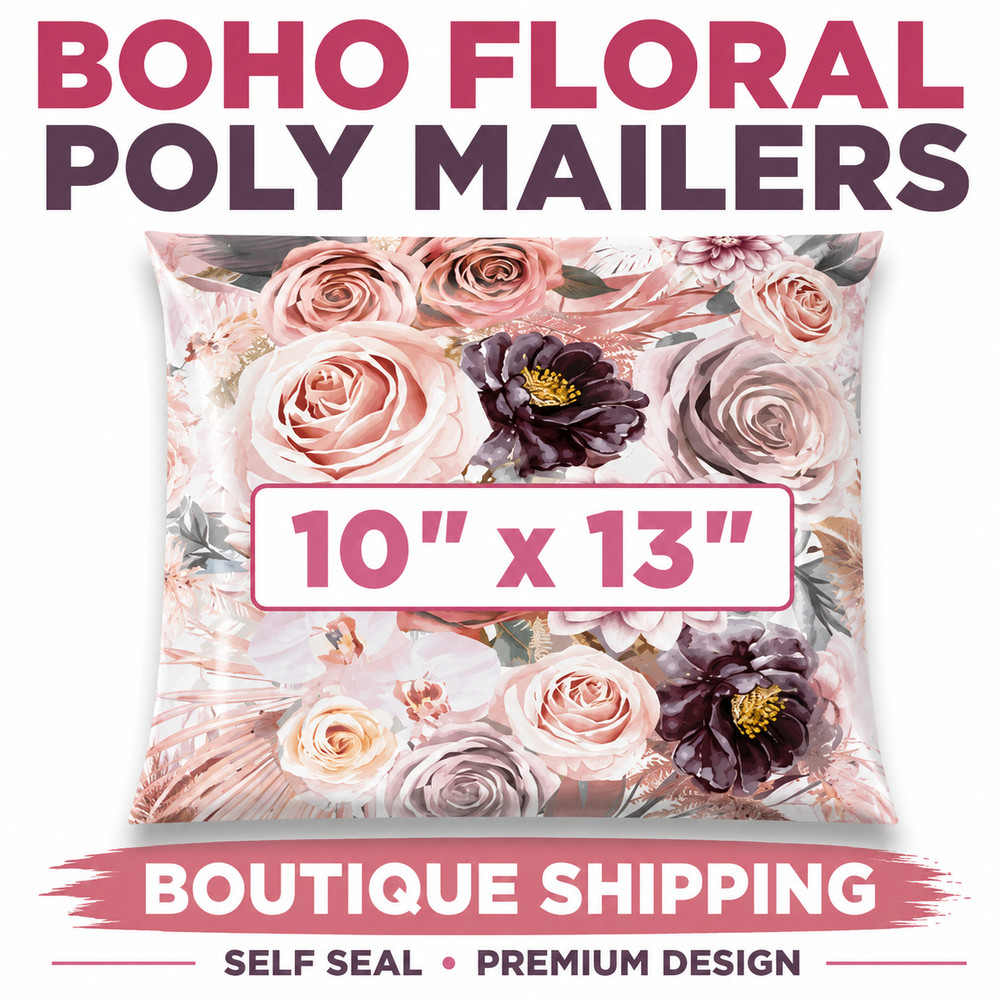 10×13 Boho Floral Designer Poly Mailers Boutique Shipping Bags Cute