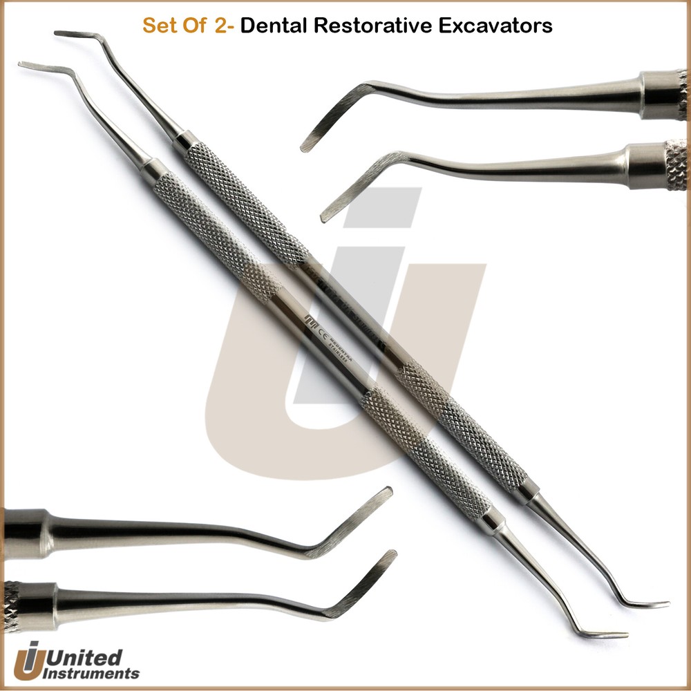 Set Of 2 Dental Blade Spoon Excavators Removal Of Caries Dentin Lab Tools