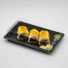 ST-5-015 Blue/Black/Sakura PET Sushi Trays with Lids 8.43″*5.24″*1.3″ in