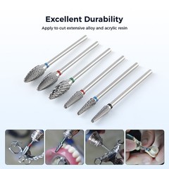 6 Sizes Dental Cutting Steel Burs Lab Tungsten Carbide Burs HP 2.35mm Polishing