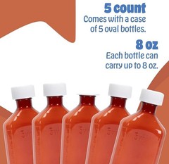 Plastic Amber Oval Liquid Medicine Bottles 8oz – Child Resistant Cap – 5 Count