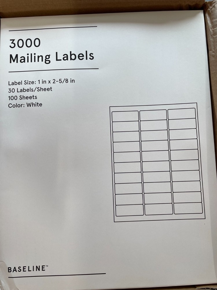 1 x 2 5/8 30,000 Mailing Address Shipping Labels Self Adhesive 1000 sheets of 30