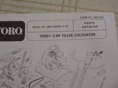Toro 3 hp tiller cultivator 58050 Parts Catalog Manual