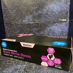MedPride Medical Examination Nitrile Gloves, M, Powder Free, Small,Black-100/Box