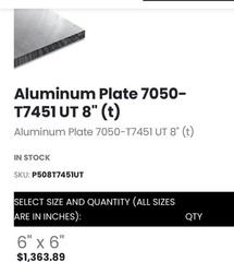 7050 T7451 Kaiser Select Aerospace Aluminum Plate .375”x6”x8”