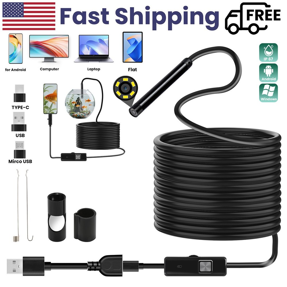 Endoscope Camera with Light, 1920P HD Borescope Camera with 6 LED Lights 16.4ft
