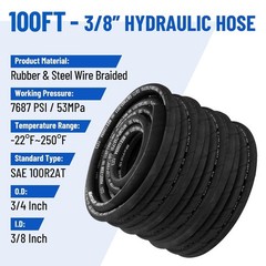 50FT 3/8″ Hydraulic Hose with 16PCS Hydraulic Hose Fittings, 2-Wire Braided Tube