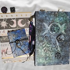 Blue Green Mushroom and Moon Goddess Handmade Junk Journals with Ephemera Folio