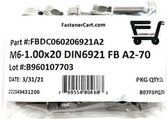 (25) M6 x 1.00 x 20 Stainless Steel DIN6921 A2 Hex Flange Bolts M6x20mm Flange