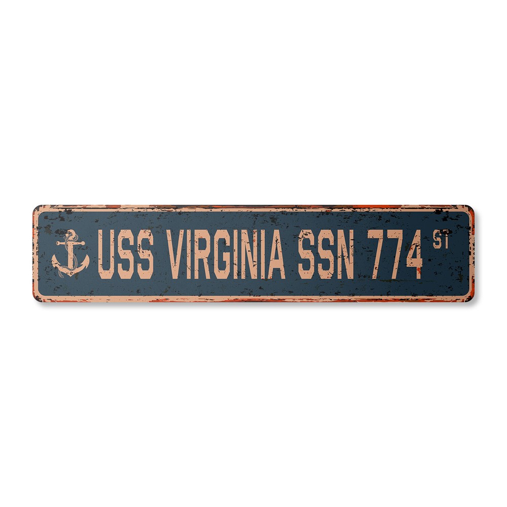 USS VIRGINIA SSN 774 Vintage Street Sign us navy ship veteran sailor rustic gift