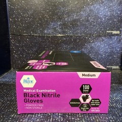 MedPride Medical Examination Nitrile Gloves, M, Powder Free, Small,Black-100/Box