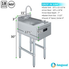 22 in. x 15 in. Underbar Hand Sink with Soap and Towel Dispenser