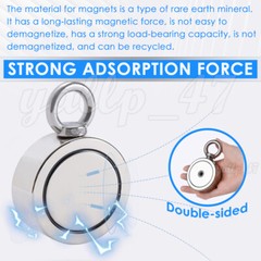 700LBS Fishing Magnet Rope Kit Double Sided Strong Neodymium Searching Treasure