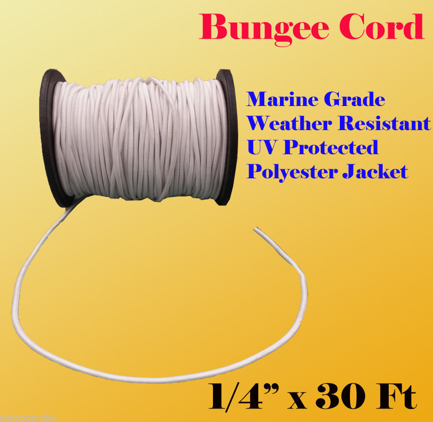 1/4″ x 30 Ft (10 Yard) Premium Marine Grade Bungee Shock Stretch Cord UV White