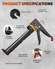 Saker Caulk Gun Kit, Manual Caulking with 11-in-1 Tool Black