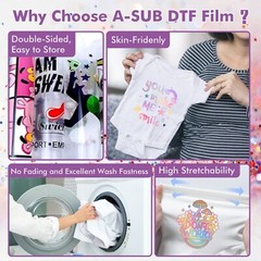 A-SUB DTF Film Glitter 8.5×11 Clear Sublimation Paper for Dark Light Fabric, Mug