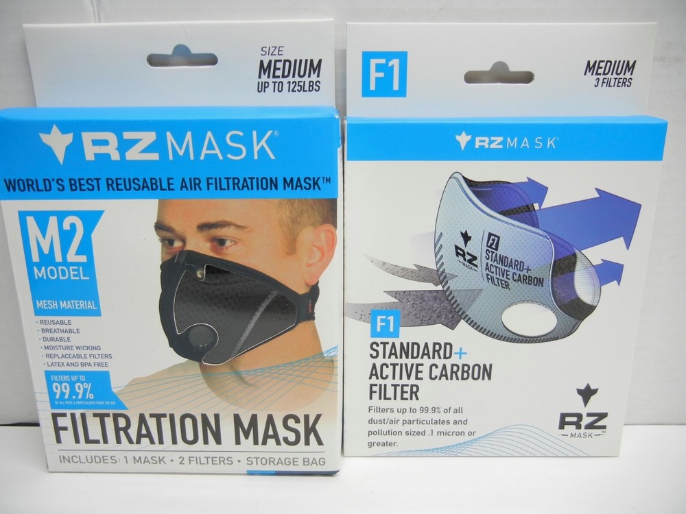 RZ MASK M2 Mesh Air Filtration Mask Size med – Black Plus 3 F1 Filters BUNDLE