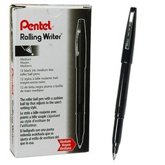 Pentel Rolling Writer Black Roller Ball Pen, R100A R100-A, Box Of 12 Pens